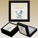 Cute elephant stars add name brown keepsake gift box<br><div class="desc">Keepsake Gift Box for children.
Personalise with a name.
Featuring a cute elephant,  polka dots and stars with the colours brown and white.</div>