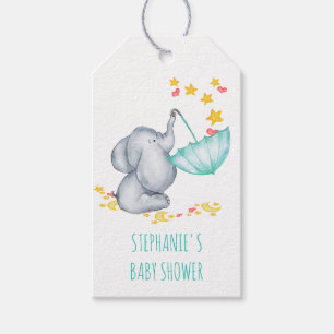 Cute Elephant Stars and Hearts Baby Shower Favour Gift Tags