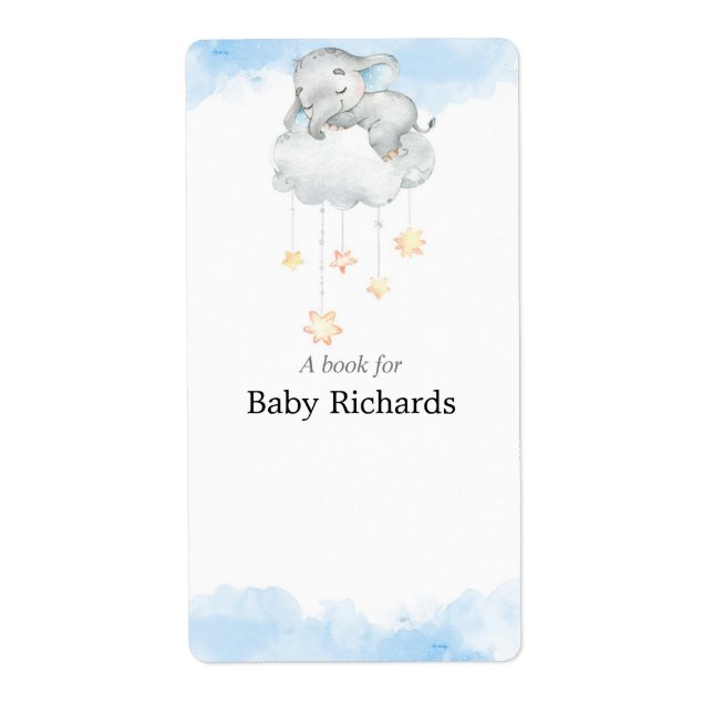Cute elephant stars baby shower book tag stickers (Front)