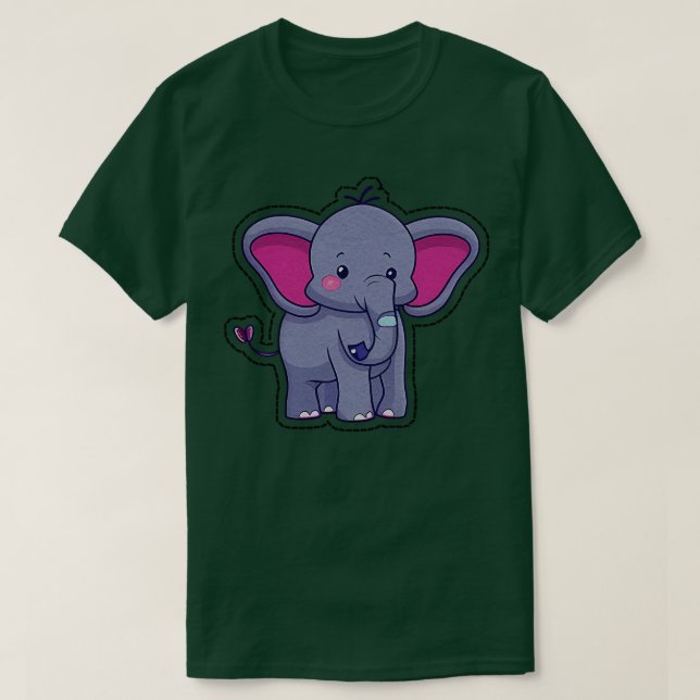 Cute Elephant Stitched T-Shirt (Design Front)