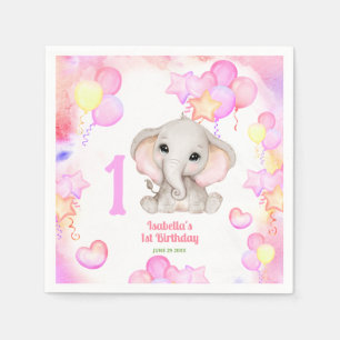 Cute Elephant Summer Colorful Girl 1stBirthday Napkin