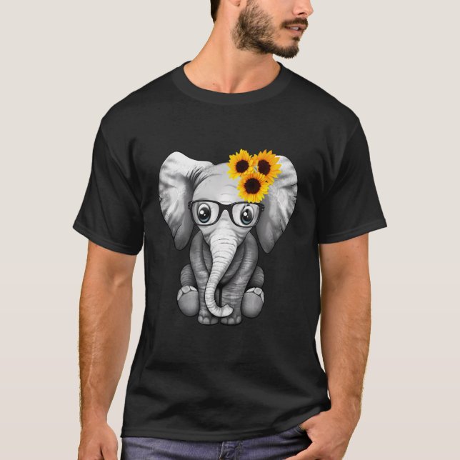 Cute Elephant Sunflower T-Shirt (Front)