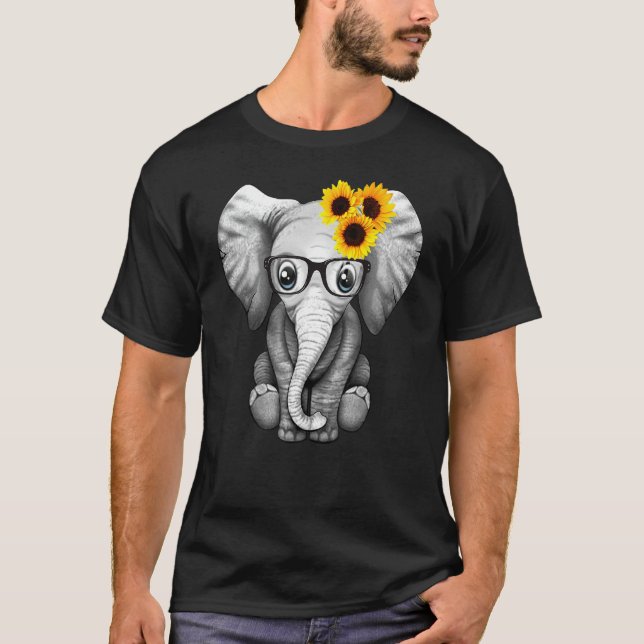 Cute Elephant Sunflower T-Shirt (Front)