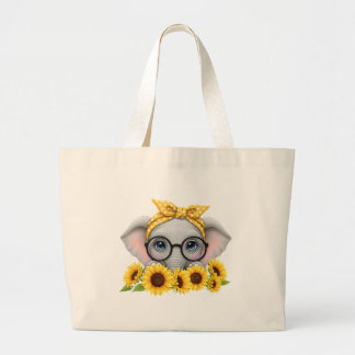 Cute Elephant Sunflower Tote Bag