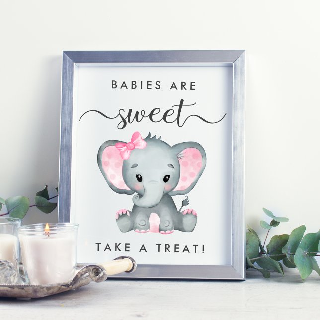 Cute Elephant Take a Treat Baby Girl Shower Poster (Creator Uploaded)
