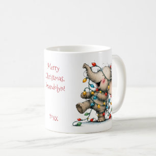 Cute Elephant Tangled Christmas Lights Red Name Coffee Mug