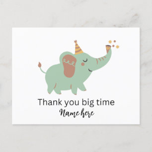 Cute Elephant Thank you Card, Baby Shower Thanks   Holiday Postcard