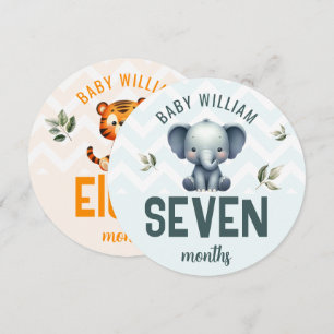 Cute Elephant Tiger 7-8 Months Baby Milestone Sign