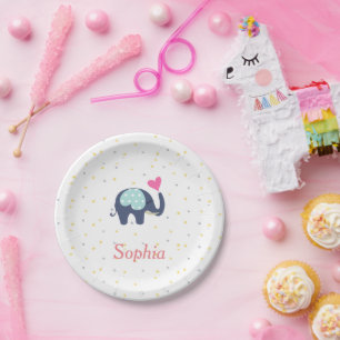 ِCute Elephant Trunk Heart Stars Pattern For Girls Paper Plate