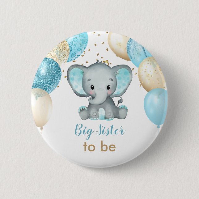 Cute Elephant Turquiose Gold Balloons Baby Shower  6 Cm Round Badge (Front)