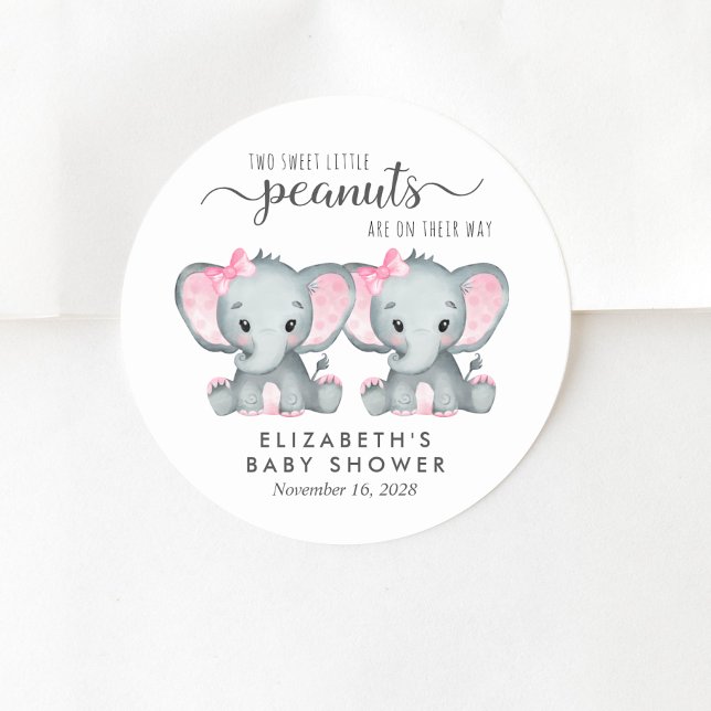 Cute Elephant Twin Baby Girls Shower Classic Round Sticker (Creator Uploaded)