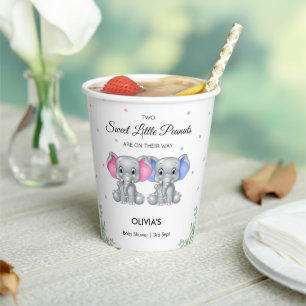 Cute Elephant Twin Girl Boy Baby Shower  Paper Cups