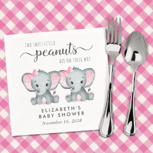 Cute Elephant Twin Girls Baby Shower Napkin