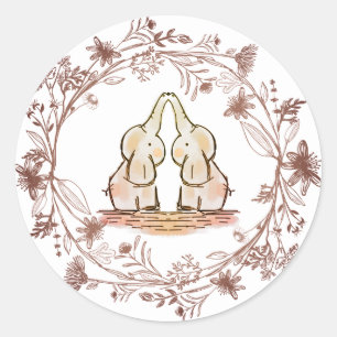 Cute Elephant Twins Baby Shower Classic Round Sticker