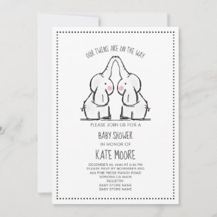 Cute Elephant Twins Baby Shower Invitation