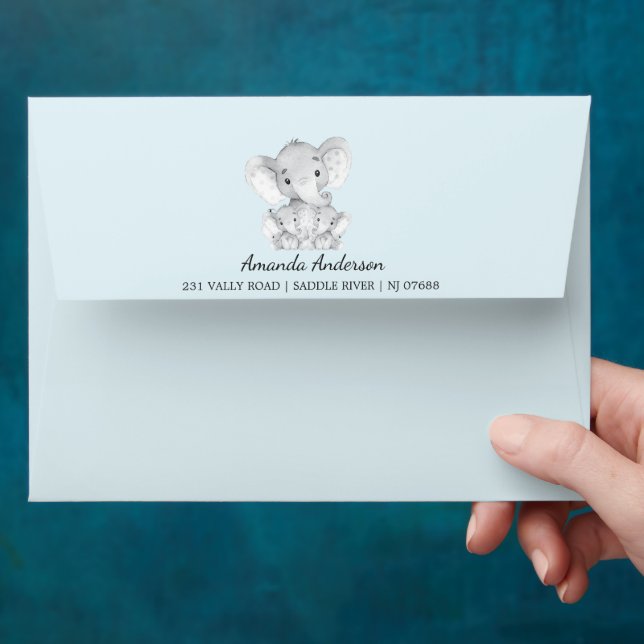 Cute Elephant Twins Baby Shower Invitation Envelope (Hand)