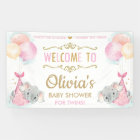 Cute Elephant Twins Girls Baby Shower Backdrop