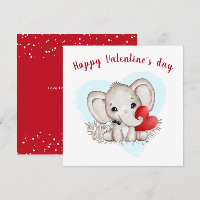Cute Elephant Valentines Card (Front/Back)
