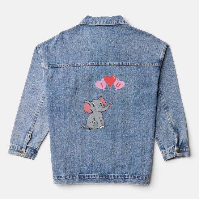 Cute elephant valentine's day  denim jacket (Back)
