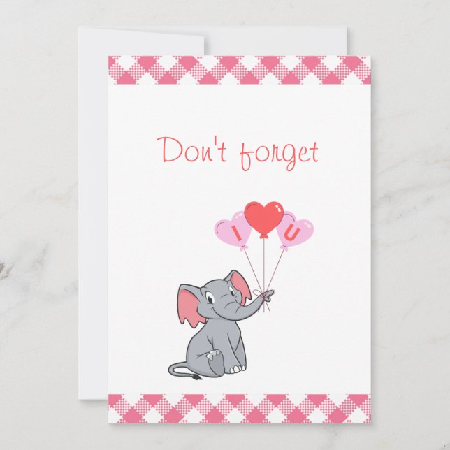 Cute elephant valentine's day  holiday card (Front)