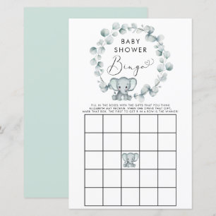 Cute Elephant Watercolor Baby Bingo Shower Game