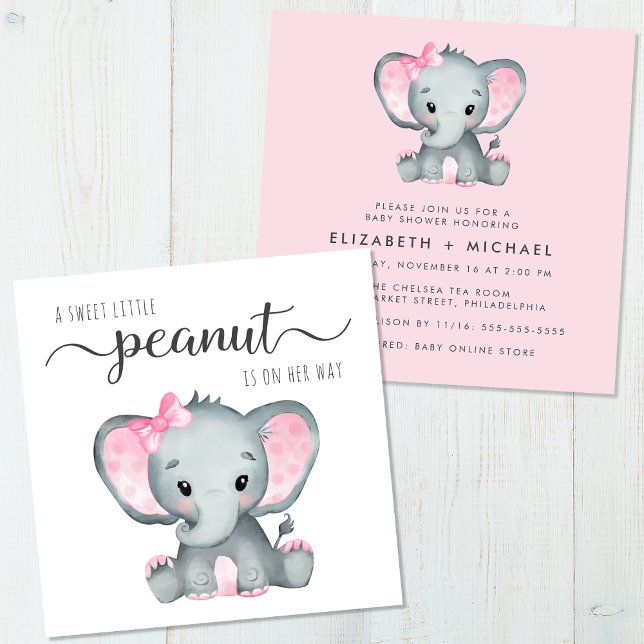 Cute Elephant Watercolor Baby Girl Couples Shower Invitation (Creator Uploaded)