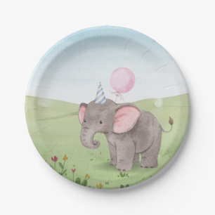 Cute elephant watercolor paper plate