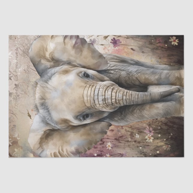 Cute Elephant Watercolor Tissue Paper (Front)