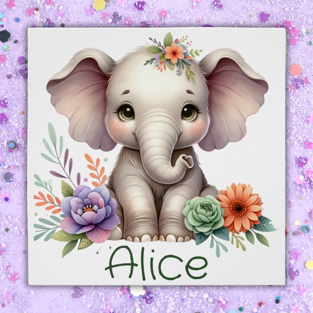 Cute Elephant Watercolor With Monogram Name | Poster (Creator Uploaded)