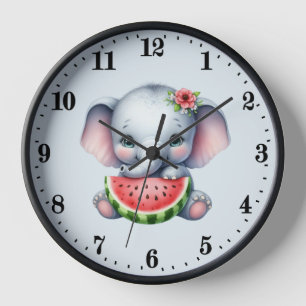 Cute elephant watermelon lovers clock