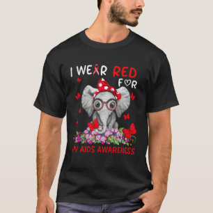 Cute Elephant Wear Red Ribbon For HIV AIDS Awarene T-Shirt