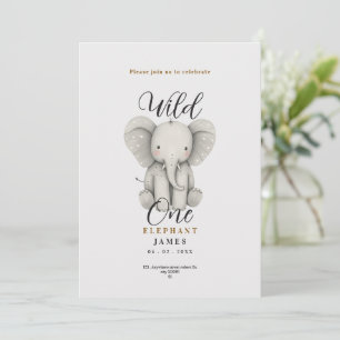 cute elephant wild first one birthday invitation