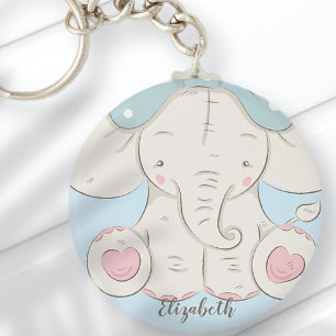 Cute Elephant with a Bow Add Your Name Key Ring