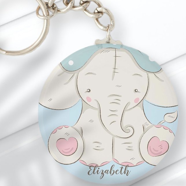 Cute Elephant with a Bow Add Your Name Key Ring (Creator Uploaded)