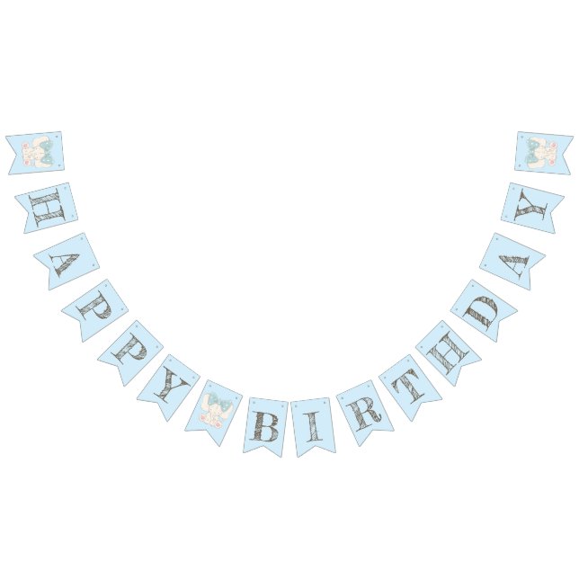Cute Elephant with a Bow. Happy Birthday Bunting (All)