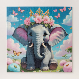 Cute Elephant with a flower crown Jigsaw Puzzle