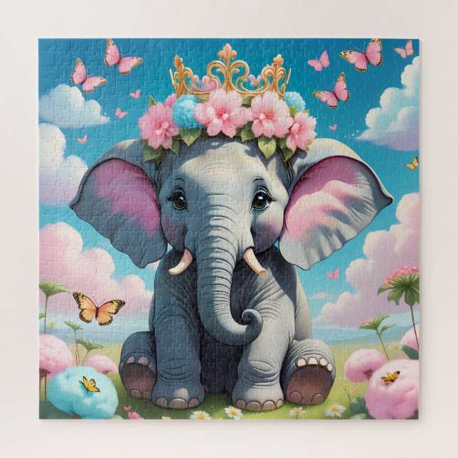 Cute Elephant with a flower crown Jigsaw Puzzle (Vertical)