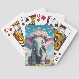Cute Elephant with a flower crown Playing Cards
