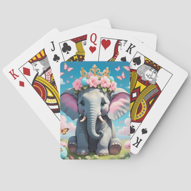 Cute Elephant with a flower crown Playing Cards (Back)