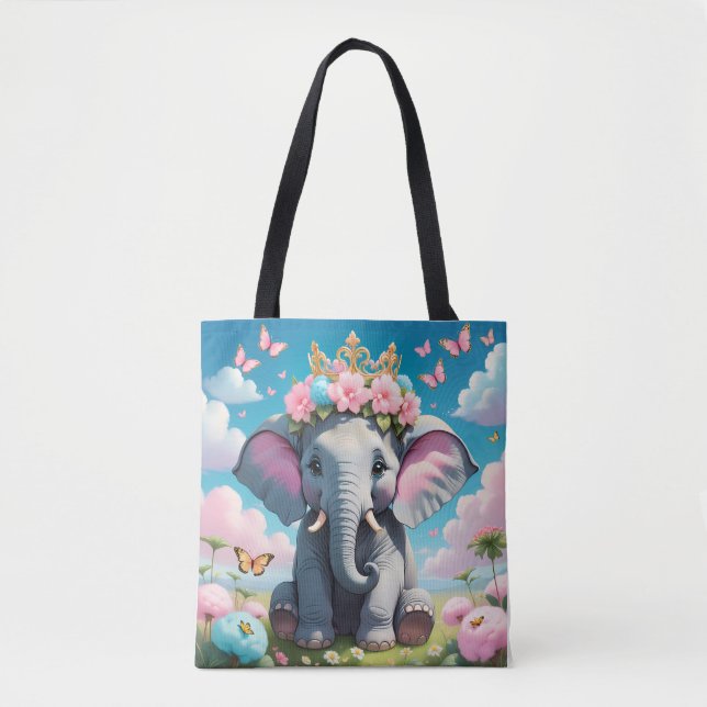Cute Elephant with a flower crown Tote Bag (Front)