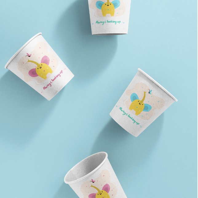 Cute Elephant With Always Looking Up Text Paper Cups (Cute Elephant With Always Looking Up Text Paper Cups)