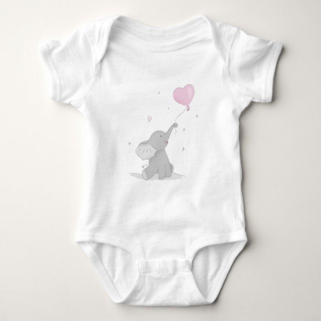 Cute Elephant with Balloon Baby Bodysuit (Front)