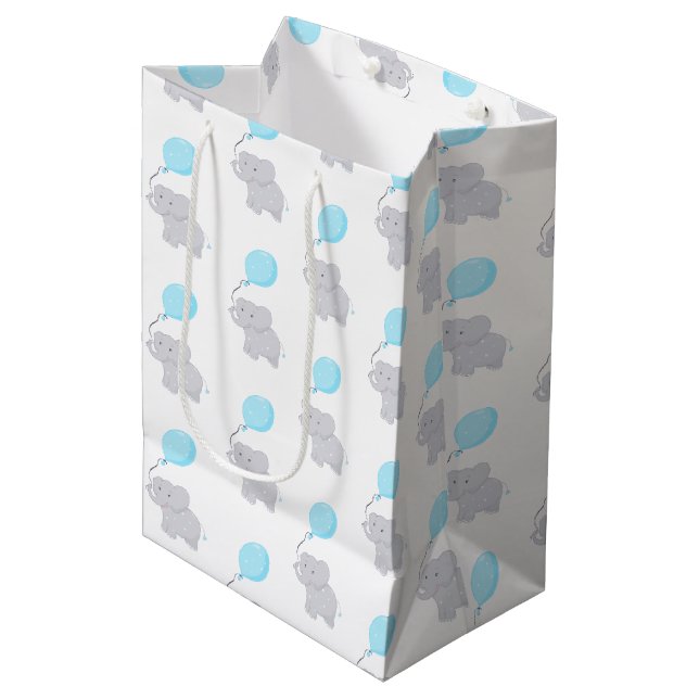 Cute Elephant with Balloon | Baby Boy Medium Gift Bag (Front Angled)