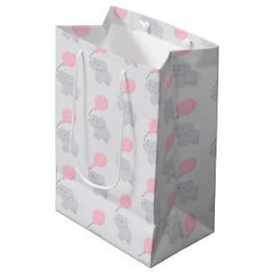 Cute Elephant with Balloon   Baby Girl Medium Gift Bag