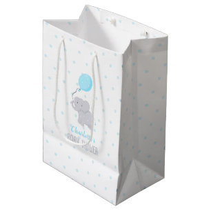 Cute Elephant with Balloon Baby Shower Boy Medium Gift Bag