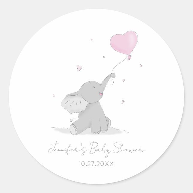 Cute Elephant with Balloon Baby Shower Classic Round Sticker (Front)