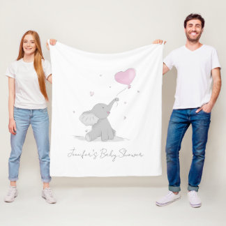 Cute Elephant with Balloon Baby Shower Fleece Blanket