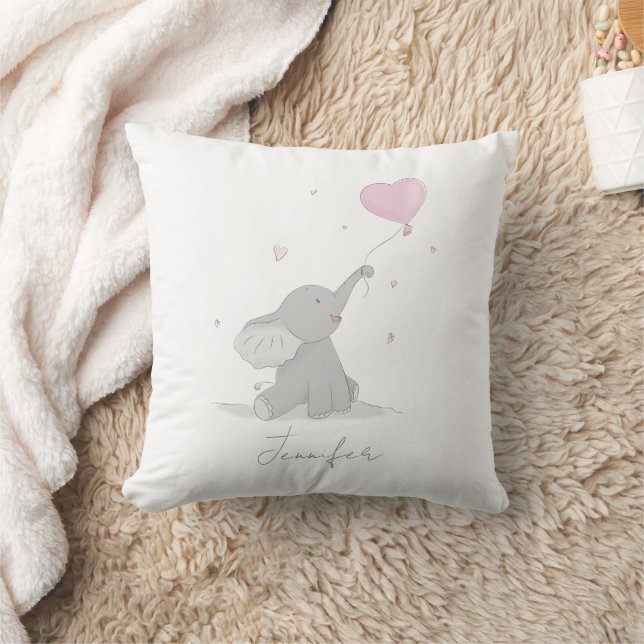 Cute Elephant with Balloon Name Cushion (Blanket)