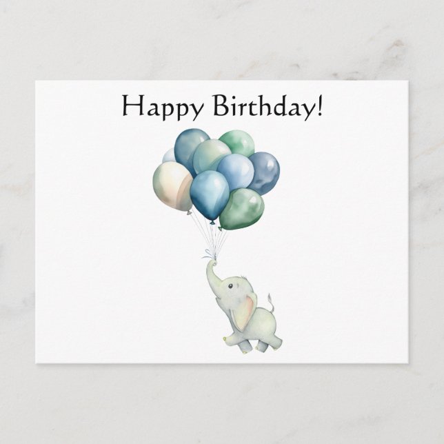 Cute Elephant with Balloons Postcard (Front)