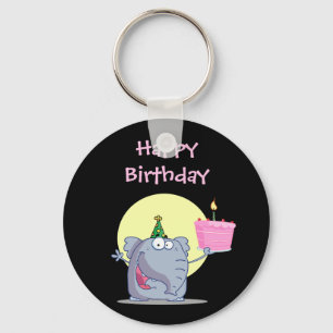 Cute Elephant with Birthday Cake Key Ring